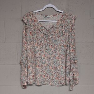 Sonoma Women's Floral Print Flowy Long Sleeve Blouse Size 1X, NWOT, Cottagecore